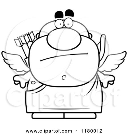 Cartoon of a Black and White Bored Chubby Cupid - Royalty Free Vector Clipart by Cory Thoman