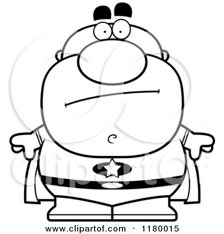 Cartoon of a Black and White Concerned Chubby Super Man - Royalty Free Vector Clipart by Cory Thoman