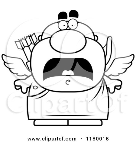 Cartoon of a Black and White Scared Chubby Cupid - Royalty Free Vector Clipart by Cory Thoman