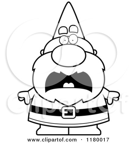Cartoon of a Black and White Scared Chubby Male Gnome - Royalty Free Vector Clipart by Cory Thoman