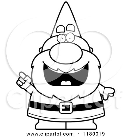 Cartoon of a Black and White Smart Chubby Male Gnome with an Idea - Royalty Free Vector Clipart by Cory Thoman