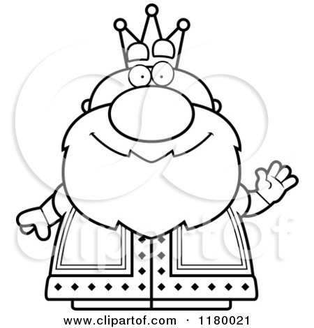 Cartoon of a Black and White Waving Chubby King - Royalty Free Vector Clipart by Cory Thoman