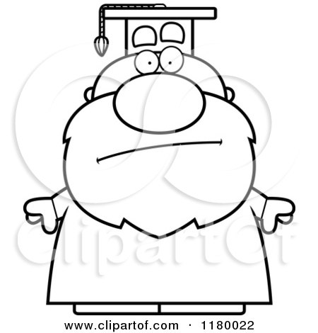 Cartoon of a Black and White Bored Chubby Professor in a Graduation Gown - Royalty Free Vector Clipart by Cory Thoman