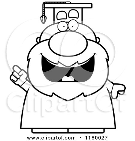 Cartoon of a Black and White Smart Chubby Professor in a Graduation Gown with an Idea - Royalty Free Vector Clipart by Cory Thoman