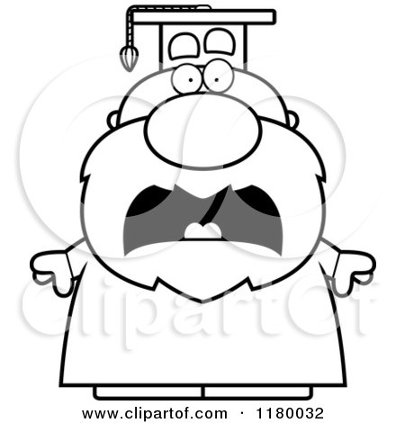 Cartoon of a Black and White Scared Chubby Professor in a Graduation Gown - Royalty Free Vector Clipart by Cory Thoman