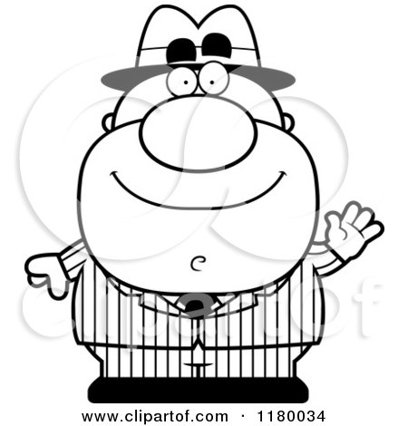 Cartoon of a Black and White Waving Chubby Mobster - Royalty Free Vector Clipart by Cory Thoman