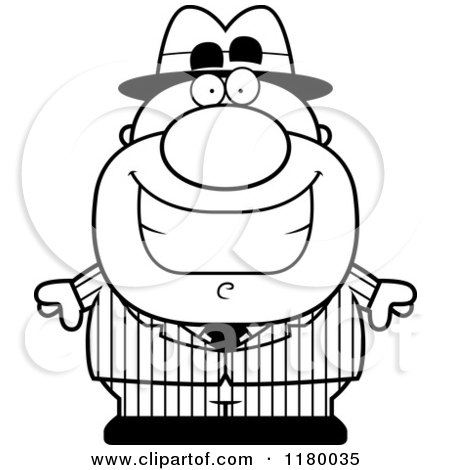 Cartoon of a Black and White Grinning Chubby Mobster - Royalty Free Vector Clipart by Cory Thoman