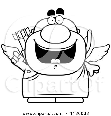 Cartoon of a Black and White Smart Chubby Cupid with an Idea - Royalty Free Vector Clipart by Cory Thoman