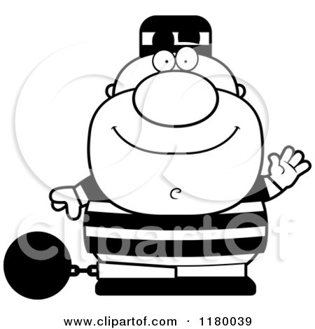 Cartoon of a Black and White Waving Chubby Convict - Royalty Free Vector Clipart by Cory Thoman
