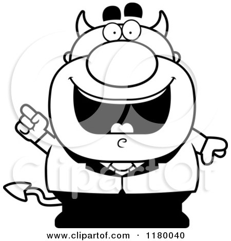Cartoon of a Black and White Smart Chubby Devil with an Idea - Royalty Free Vector Clipart by Cory Thoman