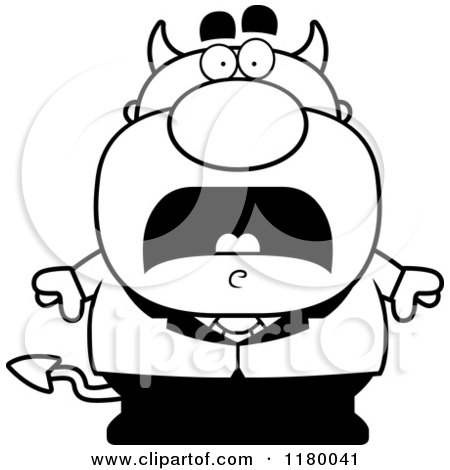 Cartoon of a Black and White Scared Chubby Devil - Royalty Free Vector Clipart by Cory Thoman
