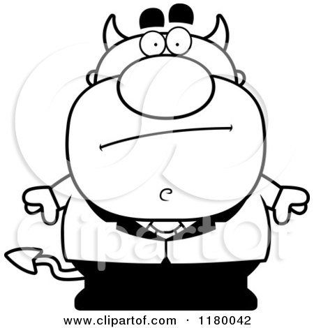 Cartoon of a Black and White Bored Chubby Devil - Royalty Free Vector Clipart by Cory Thoman