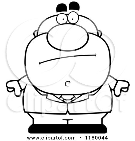 Cartoon of a Black and White Skeptical Chubby Businessman - Royalty Free Vector Clipart by Cory Thoman