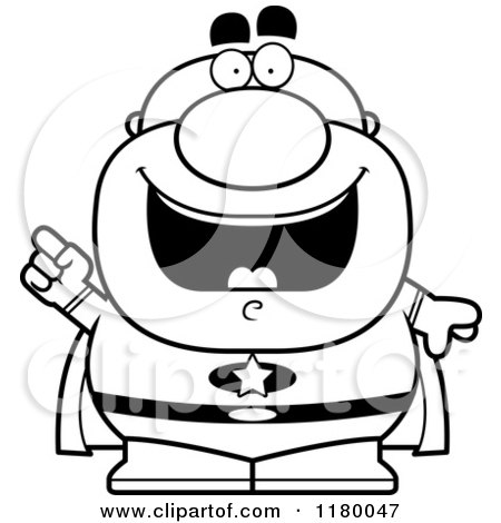 Cartoon of a Black and White Smart Chubby Super Man with an Idea - Royalty Free Vector Clipart by Cory Thoman