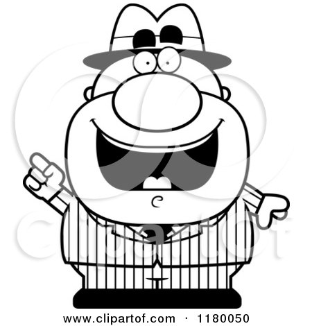 Cartoon of a Black and White Smart Chubby Mobster with an Idea - Royalty Free Vector Clipart by Cory Thoman