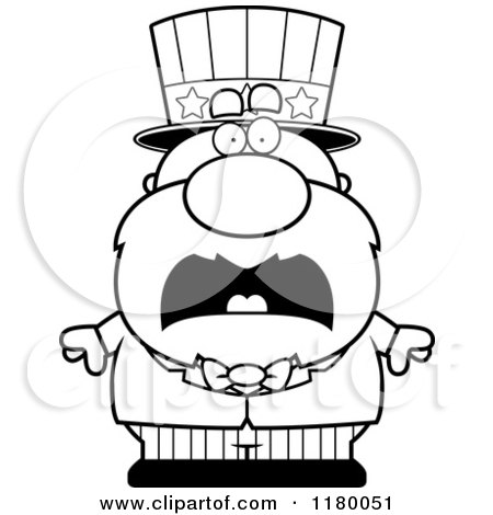 Cartoon of a Black and White Screaming Chubby Uncle Sam - Royalty Free Vector Clipart by Cory Thoman