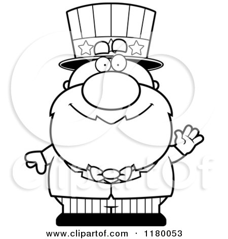 Cartoon of a Black and White Waving Chubby Uncle Sam - Royalty Free Vector Clipart by Cory Thoman