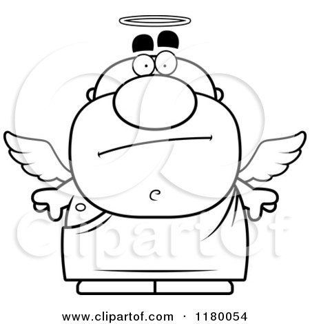 Cartoon of a Black and White Skeptical Chubby Male Angel - Royalty Free Vector Clipart by Cory Thoman