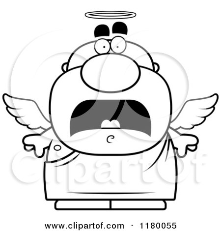 Cartoon of a Black and White Scared Chubby Male Angel - Royalty Free Vector Clipart by Cory Thoman