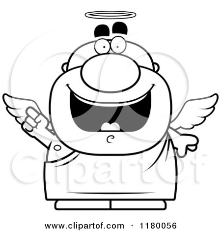 Cartoon of a Black and White Smart Chubby Male Angel with an Idea - Royalty Free Vector Clipart by Cory Thoman
