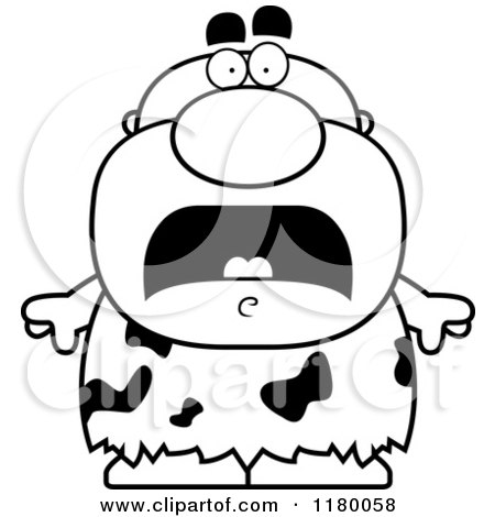Cartoon of a Black and White Scared Chubby Caveman - Royalty Free Vector Clipart by Cory Thoman