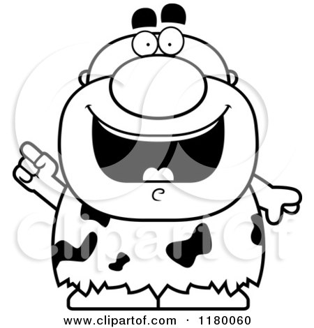 Cartoon of a Black and White Smart Chubby Caveman with an Idea - Royalty Free Vector Clipart by Cory Thoman