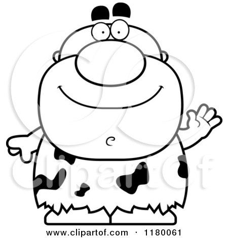 Cartoon of a Black and White Waving Chubby Caveman - Royalty Free Vector Clipart by Cory Thoman