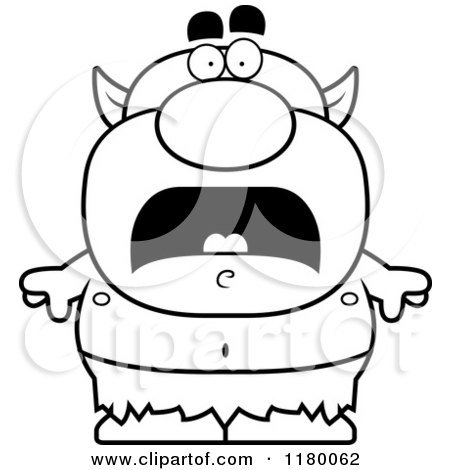 Cartoon of a Black and White Scared Chubby Goblin - Royalty Free Vector Clipart by Cory Thoman