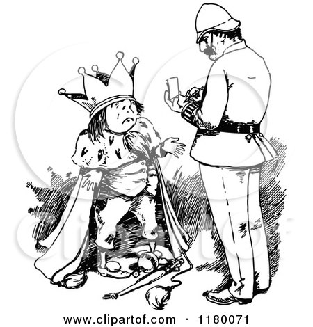 Clipart of a Retro Vintage Black and White King and Officer - Royalty Free Vector Illustration by Prawny Vintage