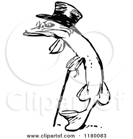 Clipart of a Black and White Sketched Old Fish - Royalty Free Vector Illustration by Prawny Vintage