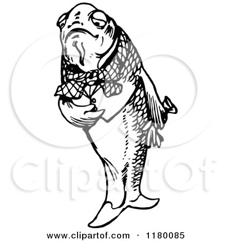 Clipart of a Black and White Gentleman Fish - Royalty Free Vector Illustration by Prawny Vintage