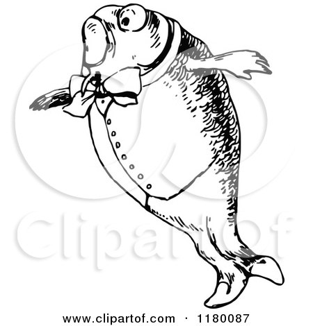 Clipart of a Black and White Gentleman Fish 2 - Royalty Free Vector Illustration by Prawny Vintage