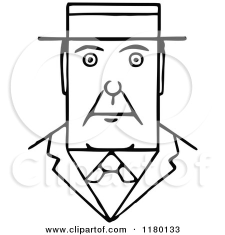 Clipart of a Black and White Sketched Man 2 - Royalty Free Vector Illustration by Prawny Vintage