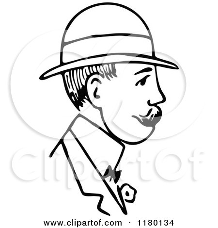 Clipart of a Black and White Sketched Man Wearing a Hat 7 - Royalty Free Vector Illustration by Prawny Vintage
