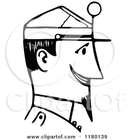Clipart of a Black and White Sketched Man Wearing a Hat 6 - Royalty Free Vector Illustration by Prawny Vintage