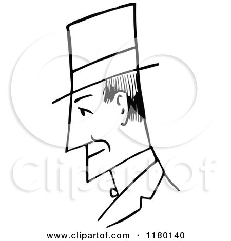 Clipart of a Black and White Sketched Man Wearing a Hat - Royalty Free Vector Illustration by Prawny Vintage