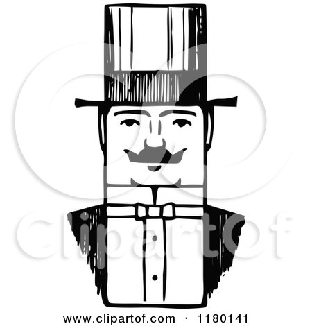Clipart of a Black and White Sketched Man Wearing a Hat 2 - Royalty Free Vector Illustration by Prawny Vintage