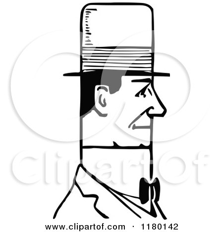 Clipart of a Black and White Sketched Man Wearing a Hat 3 - Royalty Free Vector Illustration by Prawny Vintage