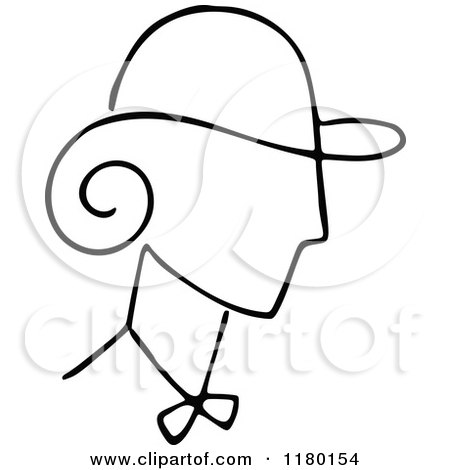 Clipart of a Black and White Sketched Lady Wearing a Hat - Royalty Free Vector Illustration by Prawny Vintage
