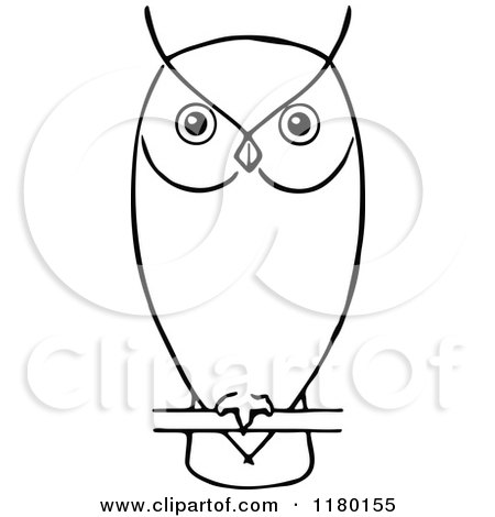 Clipart of a Black and White Perched Owl - Royalty Free Vector Illustration by Prawny Vintage