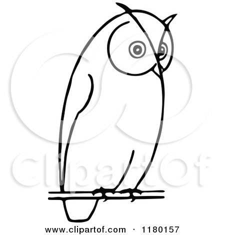 Clipart of a Black and White Perched Owl 2 - Royalty Free Vector Illustration by Prawny Vintage