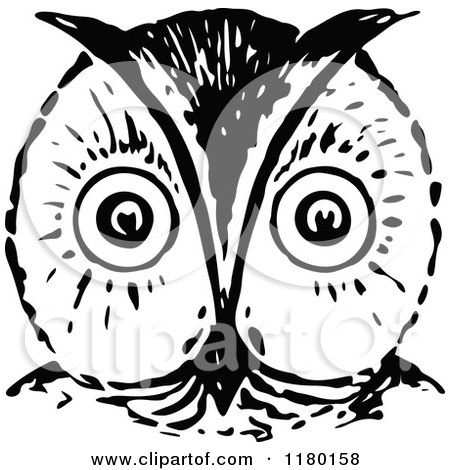 Clipart of a Retro Vintage Black and White Owl Face - Royalty Free Vector Illustration by Prawny Vintage