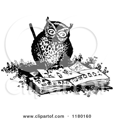 Clipart of a Retro Vintage Black and White Owl Drawing - Royalty Free Vector Illustration by Prawny Vintage