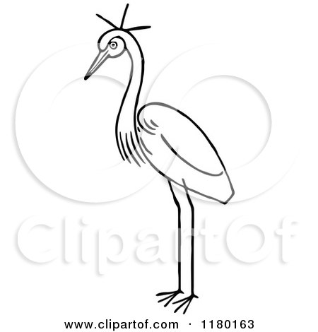 Clipart of a Black and White Crested Crane Bird 2 - Royalty Free Vector Illustration by Prawny Vintage