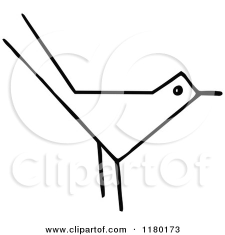 Clipart of a Black and White Sketched Bird 3 - Royalty Free Vector Illustration by Prawny Vintage