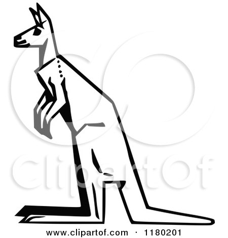 Clipart of a Black and White Sketched Kangaroo - Royalty Free Vector Illustration by Prawny Vintage