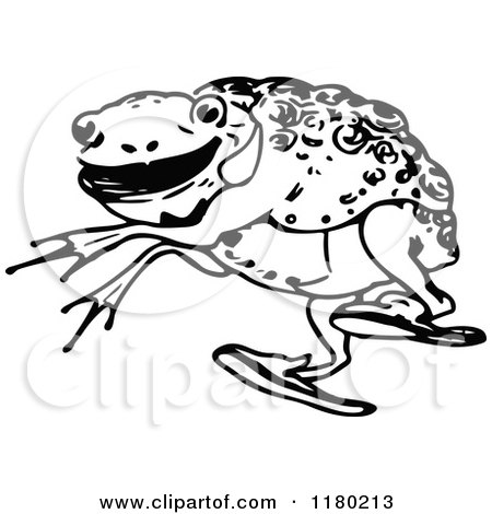 Clipart of a Black and White Sketched Toad - Royalty Free Vector Illustration by Prawny Vintage