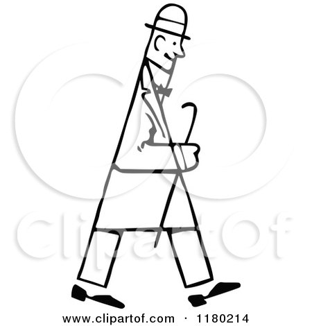 Clipart of a Black and White Sketched Man Walking - Royalty Free Vector Illustration by Prawny Vintage