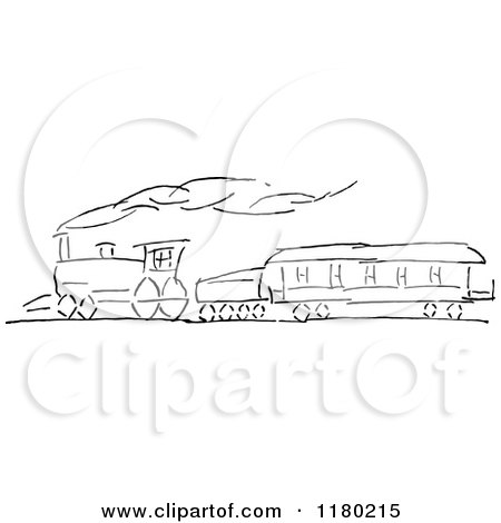 Clipart of a Black and White Sketched Train - Royalty Free Vector Illustration by Prawny Vintage