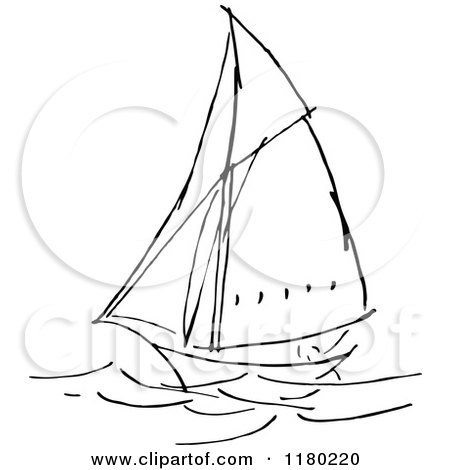 Clipart of a Black and White Sketched Sailboat - Royalty Free Vector Illustration by Prawny Vintage